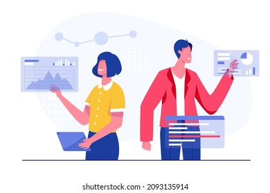 Officer Fnancial Audit, Business Analysis, Market Research, Product Testing, Data Analysis Concept. Business Operation Audit Online Service Isolated Flat Vector Illustration