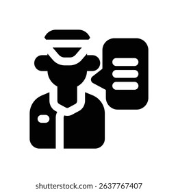 officer glyph icon. Strong and solid vector icon for websites, mobile interfaces, presentations, and visual branding. High quality and easy to edit.