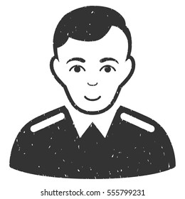 Officer grainy textured icon for overlay watermark stamps. Flat symbol with dust texture. Dotted vector gray ink rubber seal stamp with grunge design on a white background.