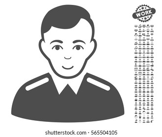 Officer icon with bonus human clip art. Vector illustration style is flat iconic gray symbols on white background.