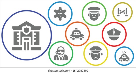 officer icon set. 9 filled officer icons.  Simple modern icons about  - Police, Sheriff, Bodyguard, Policeman, Police car, Police line