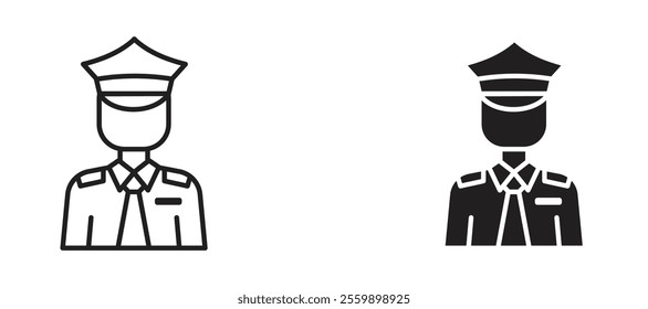 Officer Icon set in black color for ui designs