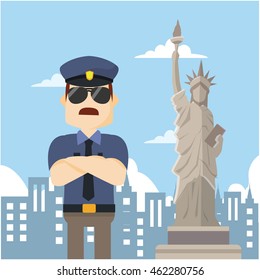 officer infront liberty statue