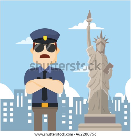 officer infront liberty statue