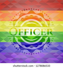 Officer on mosaic background with the colors of the LGBT flag