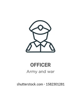 Officer outline vector icon. Thin line black officer icon, flat vector simple element illustration from editable army and war concept isolated on white background