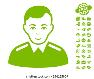 Officer pictograph with free bonus graphic icons. Vector illustration style is flat iconic symbols, eco green color, white background.