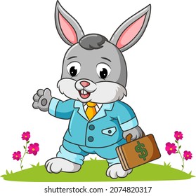 The officer rabbit is holding a bag full of money of illustration