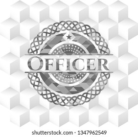 Officer retro style grey emblem with geometric cube white background