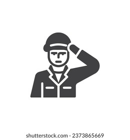 Officer saluting vector icon. filled flat sign for mobile concept and web design. Soldier saluting glyph icon. Symbol, logo illustration. Vector graphics