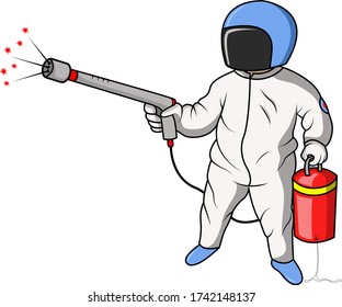 an officer is spraying virus fluids