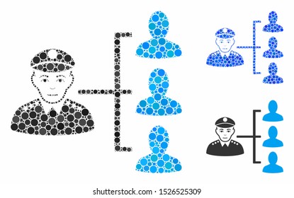 Officer subordinates composition for officer subordinates icon of circle elements in different sizes and color tints. Vector circle elements are composed into blue composition.