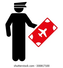 Officer vector icon. Style is flat bicolor intensive red and black symbol, rounded angles, white background.