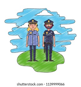 officers polices couple in landscape