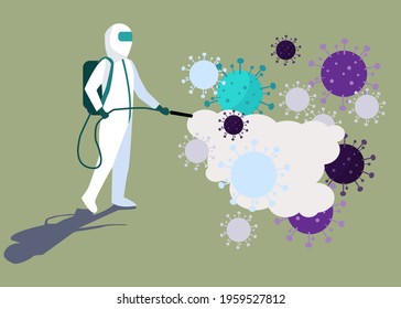 Officers who are spraying disinfectant liquid. Vector people. Health workers. 2D illustration. Flat image