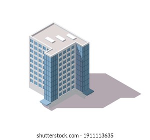 Offices Isometric. Architecture Building Facade Of Business Center. Infographic Element. Architectural Vector 3d Illustration