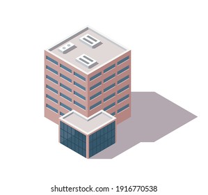 Offices Isometric. Architecture Building Facade Of Business Center. Infographic Element. Architectural Vector 3d Illustration