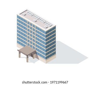 Offices isometric. Architecture building facade of business center. Infographic element. Architectural vector 3d illustration