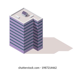 Offices isometric. Town apartment building city map creation. Architectural vector 3d illustration. Infographic element. City house composition