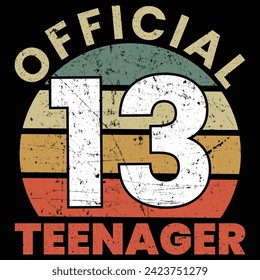 Oficial 13 Teenager Retro T-Shirt Diseño Estilo Vintage