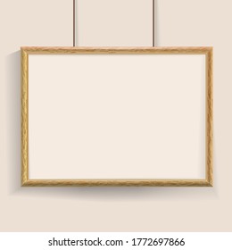 Official beige empty realistic border on wall background. Realistic effect shadow. Cerrificate hanging on the wall