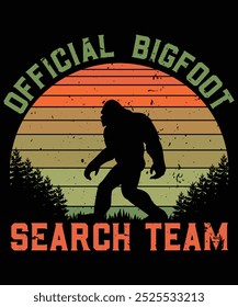 Official Bigfoot search team t-shirt design for adventure lovers