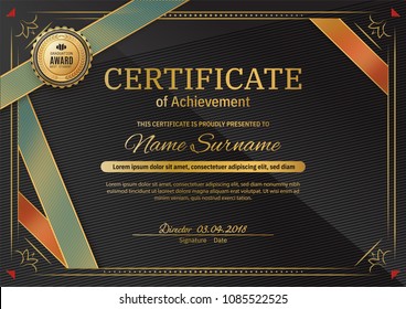 Official black certificate with red black triangle design elements. Gold emblem, gold text