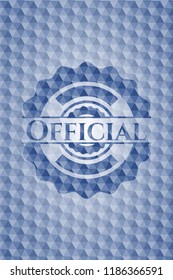 Official blue badge with geometric pattern.