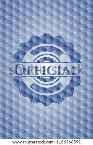 Official blue badge with geometric pattern.