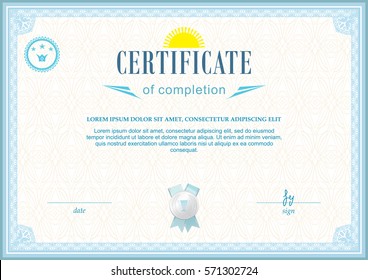 Official blue certificate with schematic sun