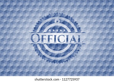 Official blue emblem with geometric pattern.