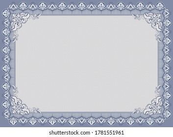 Official blue guilloche border for certificate. Vector illustration. Empty blank