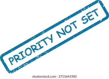 Sello de goma azul oficial que indica "PRIORIDAD NO ESTABLECIDA" con una textura afligida, ideal para Actualizar de gestión de tareas y Estado.