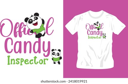 official candy inspector kids t-shirt design with panda graphic