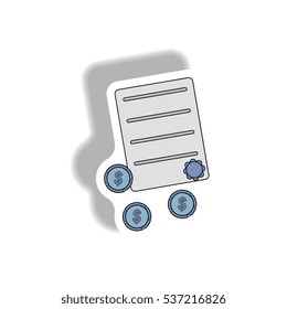 official certificate and currency Vector illustration in paper sticker style of get dollars for paper contract