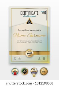 Official certificate with gold design elements. Business clean modern design. Set of Gold emblem.