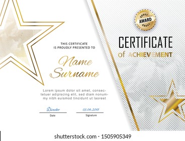 Official Certificate With Gold, Transparent Design Elements And Gold Star. Business Modern Design. Gold Emblem