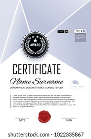 Official certificate. Luxury white grey blank. Triangle  design elements and black emblem on the white background. Business template