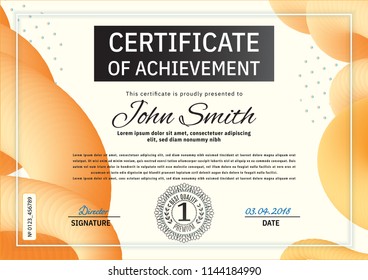 Official certificate with orange abstract gradient design elements. Abstract background