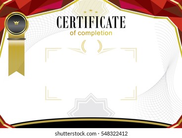 Official certificate. Red triangle background and emblem