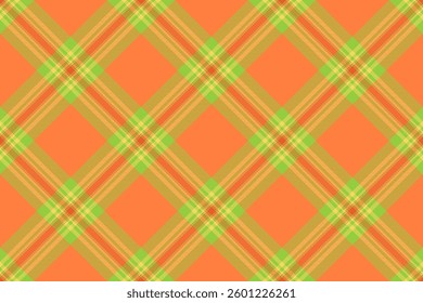 Official check vector textile, christmas plaid fabric texture. Repeating seamless pattern background tartan in orange and green colors palette.