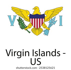 El escudo de armas oficial de las Islas Vírgenes de los Estados Unidos, con un águila sosteniendo un escudo con la bandera estadounidense y otros símbolos.