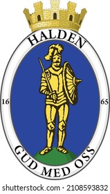 Ilustración vectorial oficial del escudo de armas de la capital regional noruega de HALDEN, NORUEGA