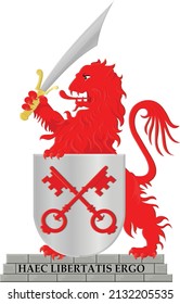 Ilustración oficial del vector del escudo de armas de la capital regional neerlandesa de LEIDEN, PAÍSES BAJOS