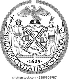 Official coat of arms vector illustration of the American city of NEW YORK CITY, UNITED STATES