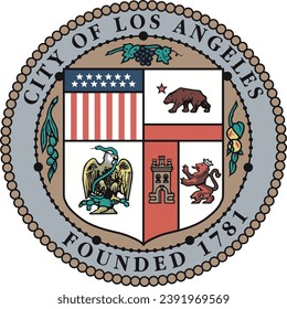 Official coat of arms vector illustration of the American city of LOS ANGELES, UNITED STATES