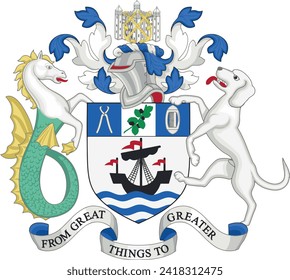 Official coat of arms vector illustration of the English administrative local authority district of the BOROUGH OF TOWER HAMLETS, LONDON