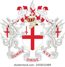 Official coat of arms vector illustration of the English administrative local authority district of the CITY OF LONDON, LONDON