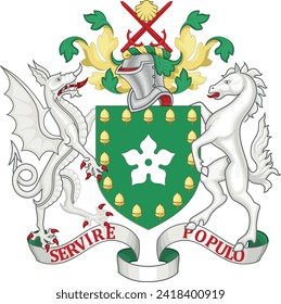 Official coat of arms vector illustration of the English administrative local authority district of the BOROUGH OF BROMLEY, LONDON