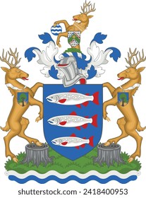 Official coat of arms vector illustration of the English administrative local authority district of the ROYAL BOROUGH OF KINGSTON UPON THAMES, LONDON
